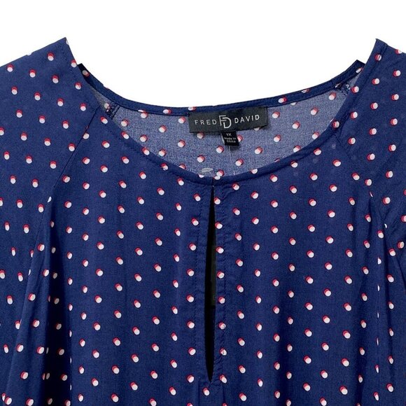FRED DAVID Blouse Plus Size 1X Rayon Womens Top 3/4 Sleeve  Navy Red Dot NWT - Picture 8 of 12